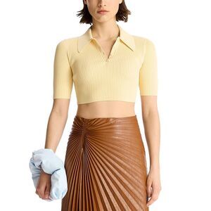 A.L.C. Yellow Ribbed Short Sleeve Crop Top